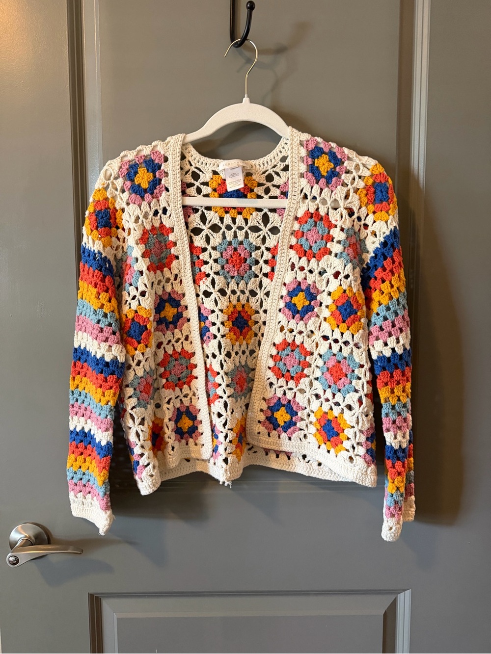 Crochet Open-Front Cardigan Sweater - Multicolor